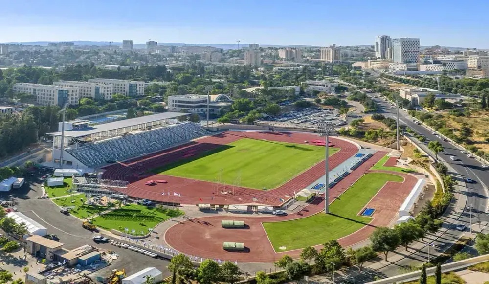 Aerial view of the National Athletics Stadium in Givat Ram, Jerusalem