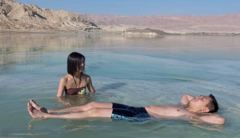 The lowest point on earth at the salty Dead Sea
