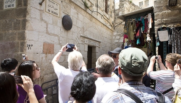 Jesus' route along the Via Dolorosa to the Church of the Holy Sepulcher